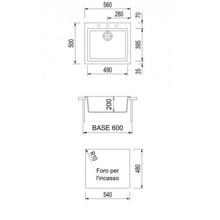 Akmens masės plautuvė Plados-Telma CUBE ON5610 28TG Pieno baltumo spalva 3