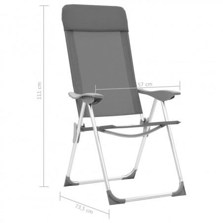 Sulankstomos kempingo kėdės, 2 vnt., pilkos, aliuminis 9