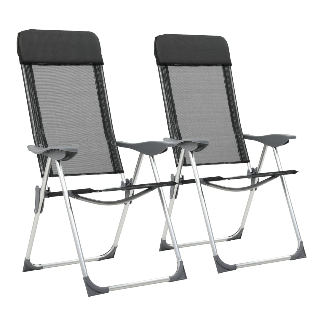Sulankstomos kempingo kėdės, 2 vnt., juodos, aliuminis 1