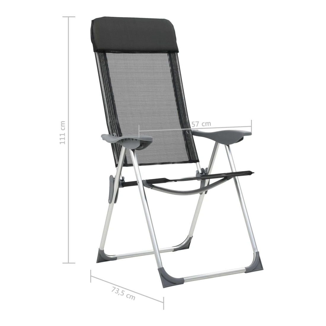 Sulankstomos kempingo kėdės, 2 vnt., juodos, aliuminis 8