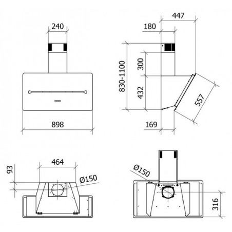 Juodos spalvos pasviręs prie sienos montuojamas gartraukis Baraldi One Wall 60cm 700 m3/h 4