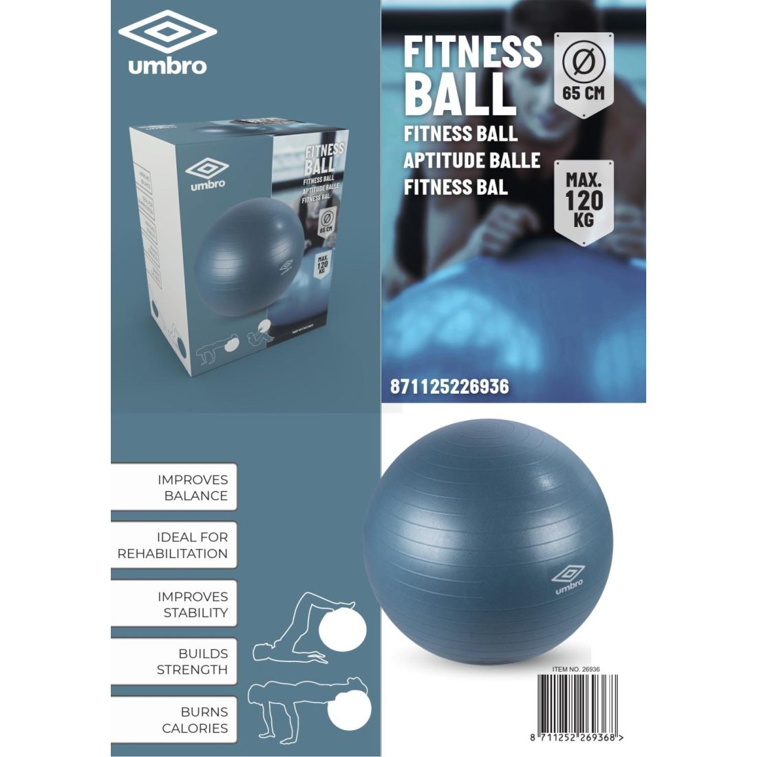 Umbro Blue Fitness gimnastikos kamuolys 65cm 3