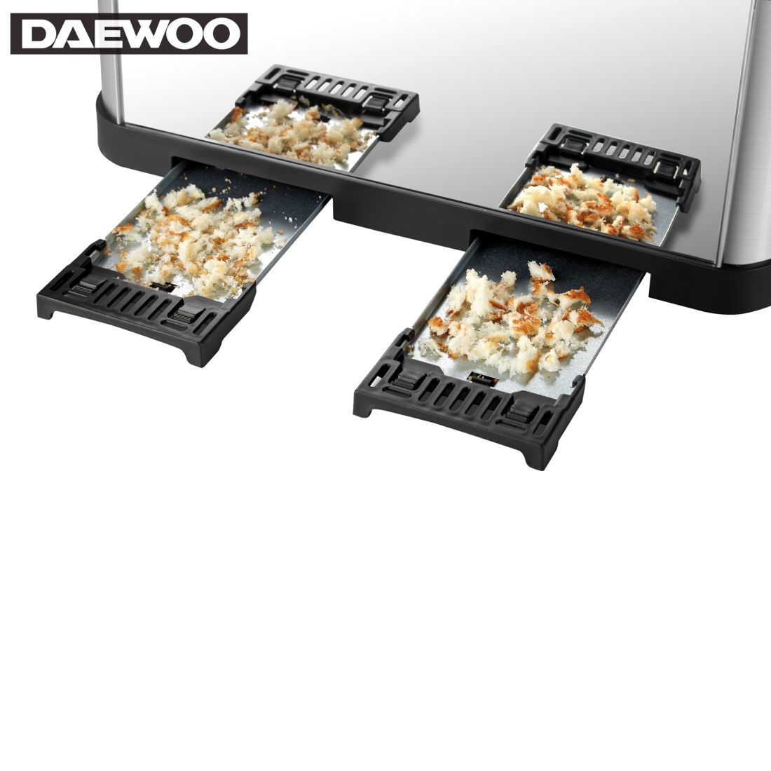 Daewoo SYM-1304: Nerūdijančio plieno duonos skrudintuvas – 4 stalčiai, 4 riekelės 2